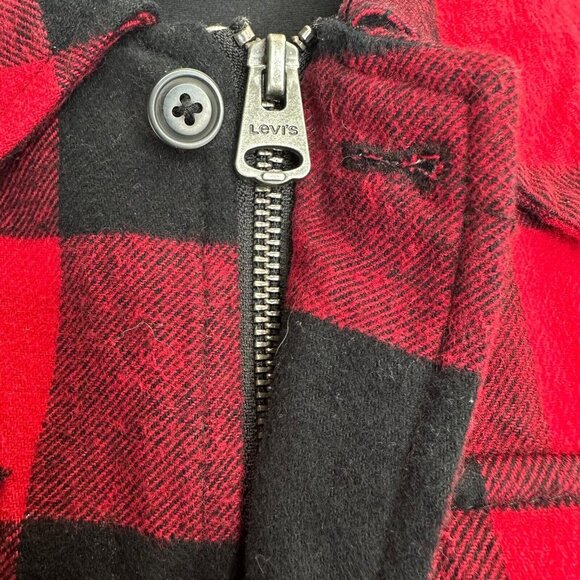 Levi's Cotton Buffalo Check Sherpa Lined Jersey Hooded Shirt Jacket Men's size M - Picture 4 of 10